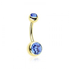 Gold PVD Double Gem Ball Steel Belly Button Ring