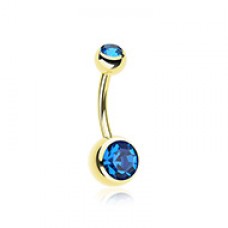 Gold PVD Double Gem Ball Steel Belly Button Ring