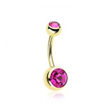 Gold PVD Double Gem Ball Steel Belly Button Ring