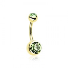 Gold PVD Double Gem Ball Steel Belly Button Ring