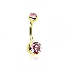 Gold PVD Double Gem Ball Steel Belly Button Ring