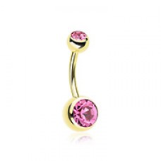 Gold PVD Double Gem Ball Steel Belly Button Ring