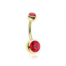 Gold PVD Double Gem Ball Steel Belly Button Ring