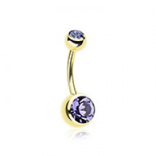 Gold PVD Double Gem Ball Steel Belly Button Ring