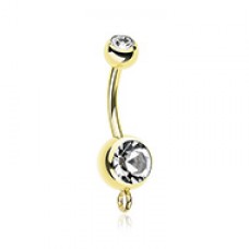 Gold PVD 'Add-On Dangle' Gem Ball Belly Button Ring