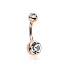 Rose Gold Double Gem Ball Steel Belly Button Ring
