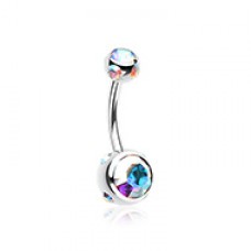Aurora Gem Ball Steel Belly Button Ring