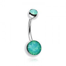 Opal Gem Double Stone Ball Steel Belly Button Ring