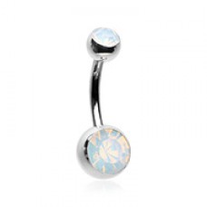 Opal Gem Double Stone Ball Steel Belly Button Ring