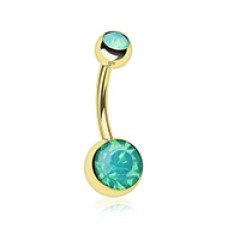 Golden Opal Gem Double Stone Ball Steel Belly Button Ring