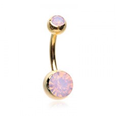 Golden Opal Gem Double Stone Ball Steel Belly Button Ring