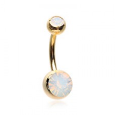 Golden Opal Gem Double Stone Ball Steel Belly Button Ring