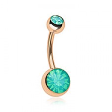 Rose Gold Opal Gem Double Stone Ball Steel Belly Button Ring