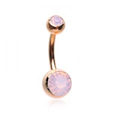 Rose Gold Opal Gem Double Stone Ball Steel Belly Button Ring