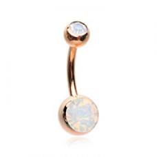 Rose Gold Opal Gem Double Stone Ball Steel Belly Button Ring