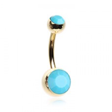Golden Turquoise Double Ball Inlay Belly Button Ring