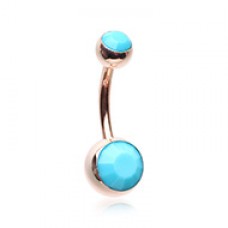 Rose Gold Turquoise Double Ball Inlay Belly Button Ring