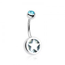 Star Holographic Glitter Inlay Steel Belly Button Ring