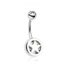 Star Holographic Glitter Inlay Steel Belly Button Ring