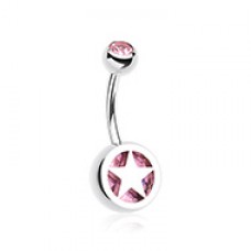 Star Holographic Glitter Inlay Steel Belly Button Ring