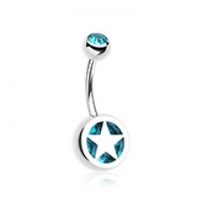 Star Holographic Glitter Inlay Steel Belly Button Ring
