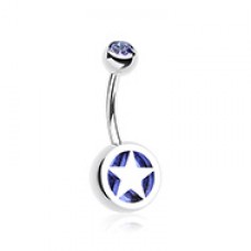 Star Holographic Glitter Inlay Steel Belly Button Ring
