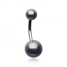 Double Luster Pearl Ball Steel Belly Button Ring