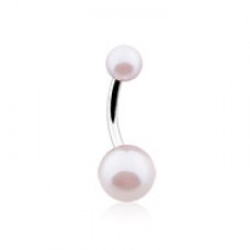 Double Luster Pearl Ball Steel Belly Button Ring