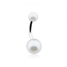 Double Luster Pearl Ball Steel Belly Button Ring