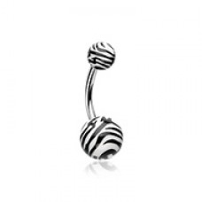 Zebra Stripe Patterned Acrylic Belly Button Ring