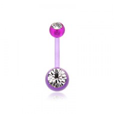 Double Gem Bio Flexible Shaft Acrylic Ball Belly Button Ring