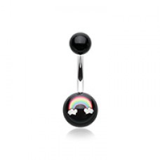Rainbow Clouds Acrylic Logo Belly Button Ring