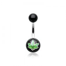 Cannabis Pot Leaf Acrylic Logo Belly Button Ring