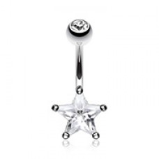 Classic Cubic Zirconia Star Prong Sparkle Belly Button Ring