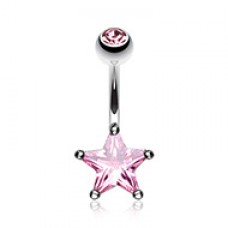 Classic Cubic Zirconia Star Prong Sparkle Belly Button Ring