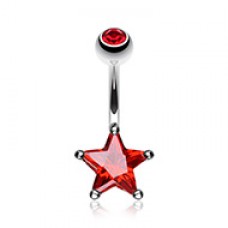 Classic Cubic Zirconia Star Prong Sparkle Belly Button Ring