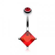 Classic Cubic Zirconia Square Gem Prong Sparkle Belly Button Ring