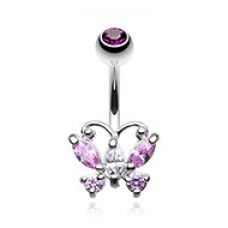 Delightful Cubic Zirconia Butterfly Belly Button Ring