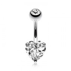 Classic Cubic Zirconia Heart Prong Sparkle Belly Button Ring