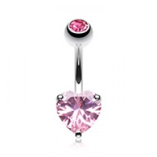Classic Cubic Zirconia Heart Prong Sparkle Belly Button Ring