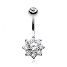 Spring Cubic Zirconia Flower Belly Button Ring
