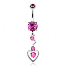 Dainty Dangled Cubic Zirconia Heart Belly Button Ring