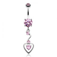 Dainty Dangled Cubic Zirconia Heart Belly Button Ring