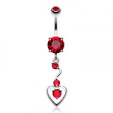 Dainty Dangled Cubic Zirconia Heart Belly Button Ring