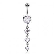 Brilliant Cubic Zirconia Heart Cascade Belly Button Ring