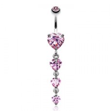 Brilliant Cubic Zirconia Heart Cascade Belly Button Ring