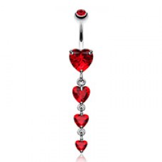 Brilliant Cubic Zirconia Heart Cascade Belly Button Ring