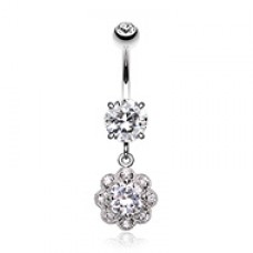 Dazzling Cubic Zirconia  Flower Belly Button Ring