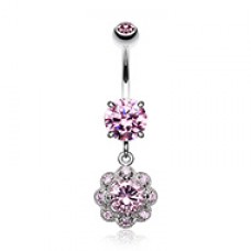 Dazzling Cubic Zirconia  Flower Belly Button Ring