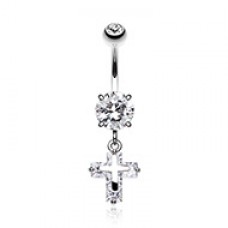 Cubic Zirconia Cross on Cross Sparkle Belly Button Ring